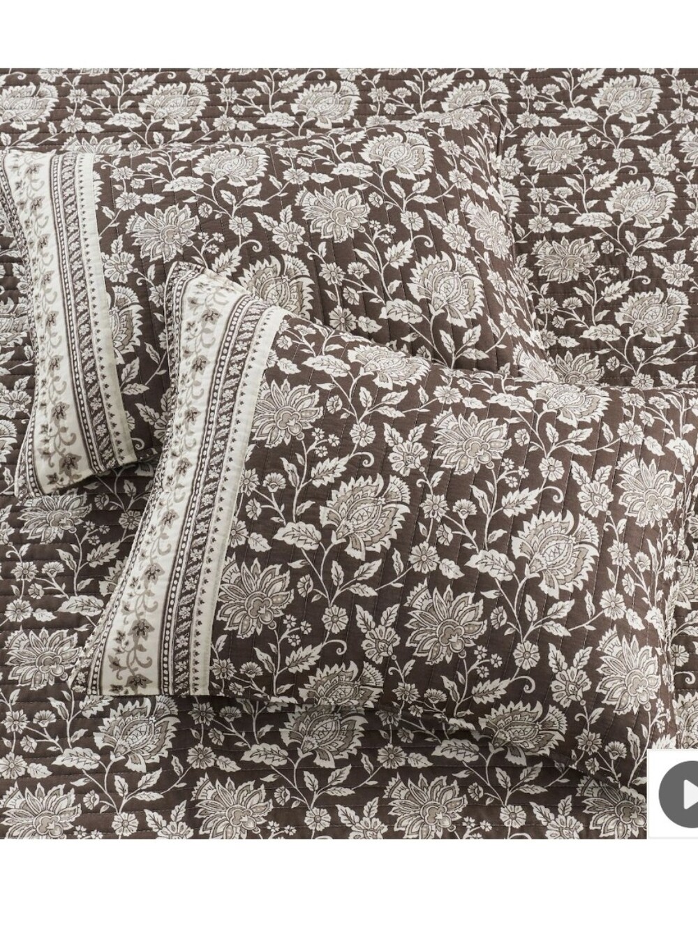 NWOT Levtex REVERSIBLE Brown and White Floral Quilt & 2 Shams - Picture 7 of 15